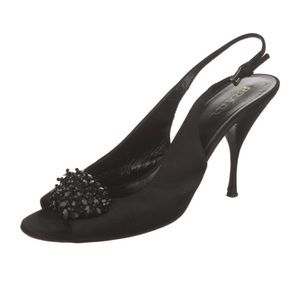 Prada Vintage Black Satin Slingback Pumps size 10.5